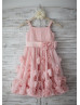 Pink Chiffon 30D flowers Straps Knee Length Flower Girl Dress 